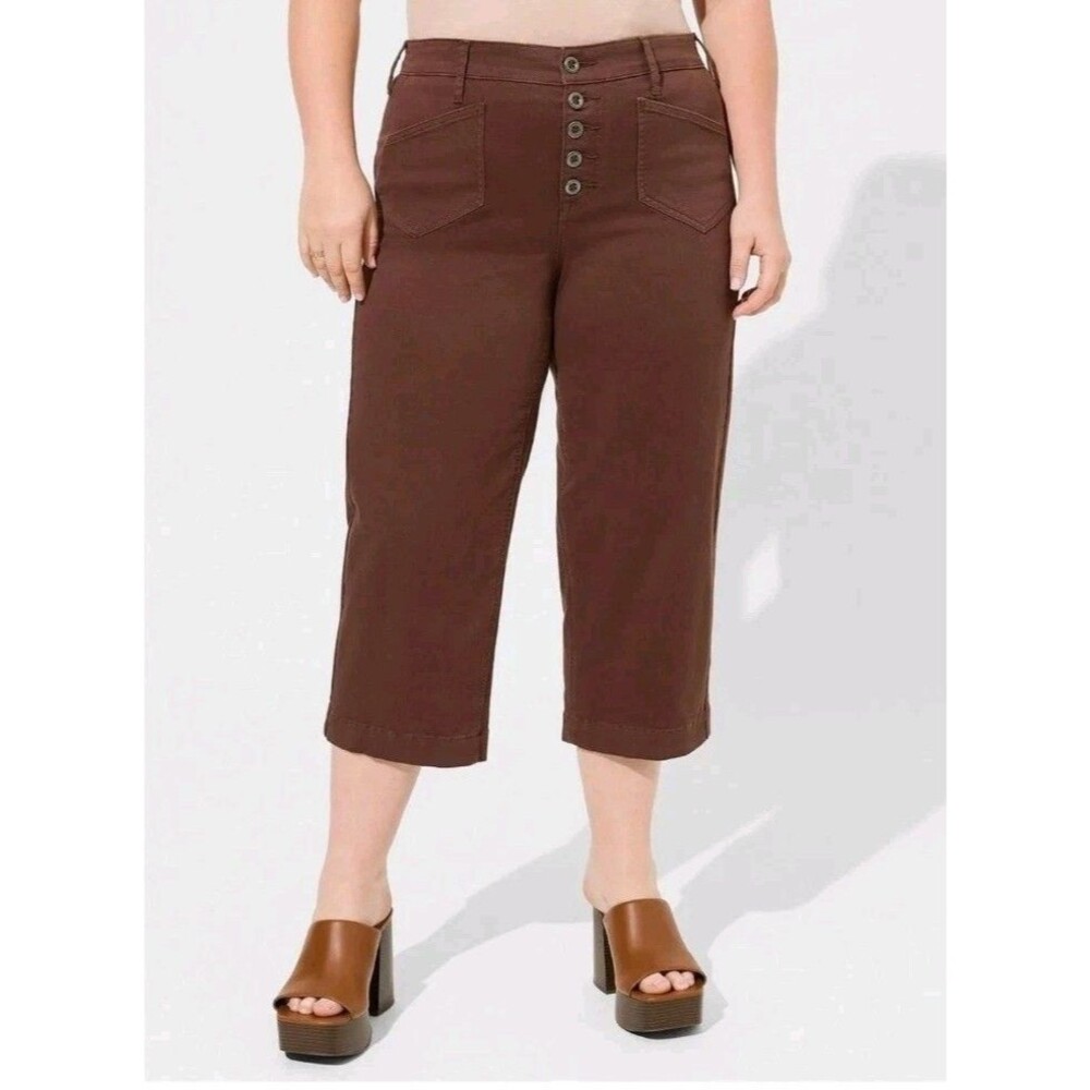 Torrid Crop Wide Leg Stretch Twill High Rise Patch Pocket Pants Brown 16 NWT
